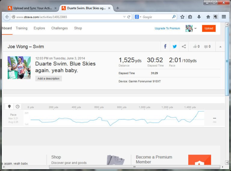 Duarte Swim. Blue Skies again. yeah baby.  Swim  Strava - Mozilla Firefox 632014 11827 PM