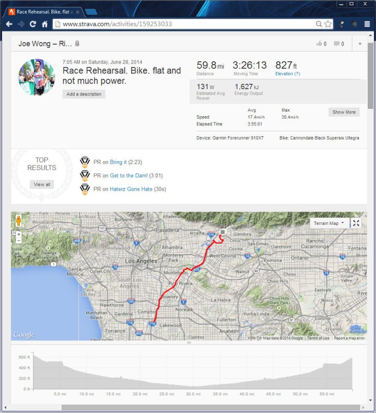 Race Rehearsal. Bike. flat and not much power.  Ride  Strava - Google Chrome 6282014 23147 PM