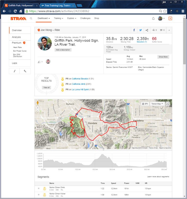 Griffith Park. Hollywood Sign. LA River Trail.  Ride  Strava - Google Chrome 1172015 113810 AM