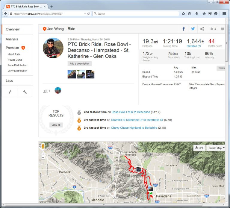 PTC Brick Ride. Rose Bowl - Descanso - Hampstead - St. Katherine - Glen Oaks  Ride  Strava - Mozilla Firefox 3262015 102201 PM