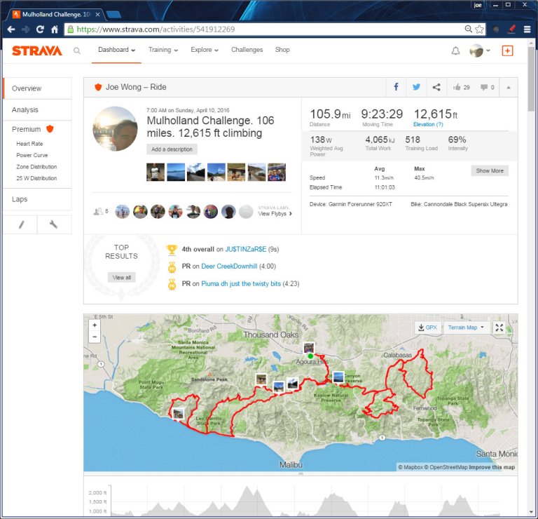 Mulholland Challenge. 106 miles. 12,615 ft climbing  Ride  Strava - Google Chrome 4112016 93531 AM